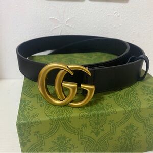 Gucci Black Leather Belt with Gold GG Emblem